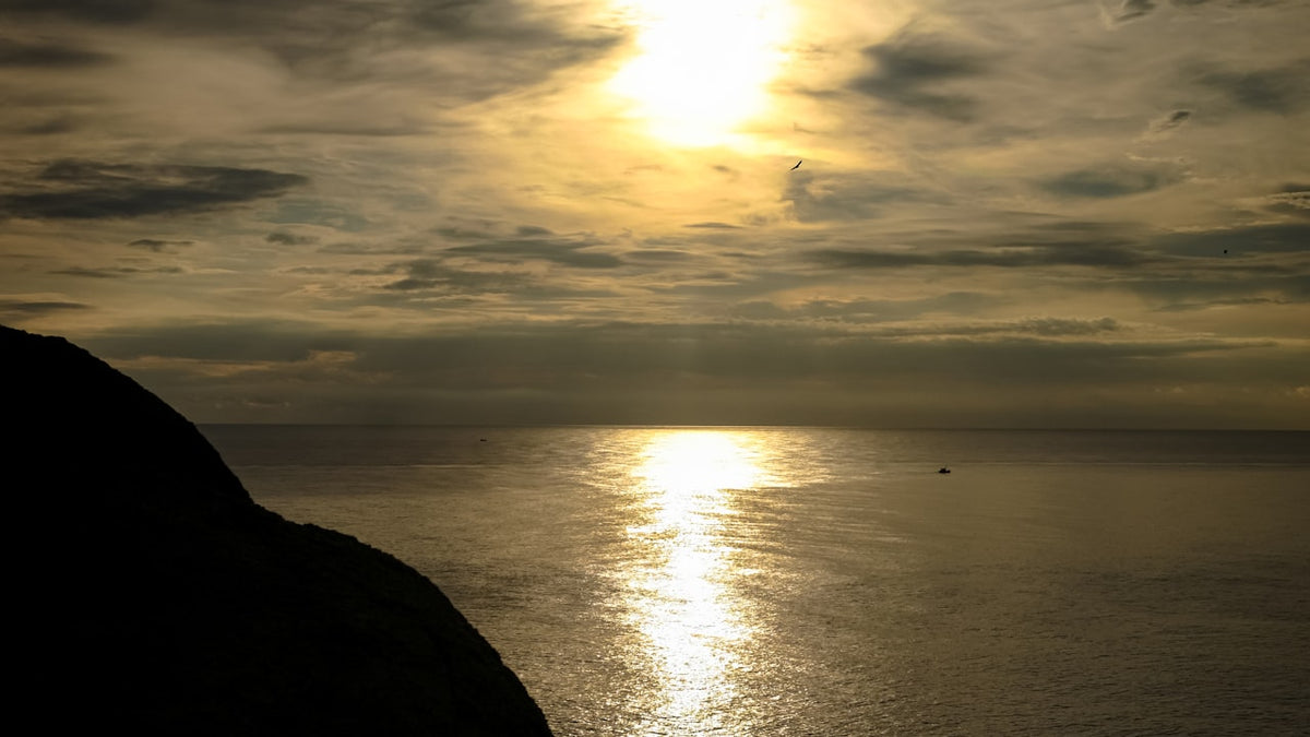 Golden sunlight reflecting on calm ocean water