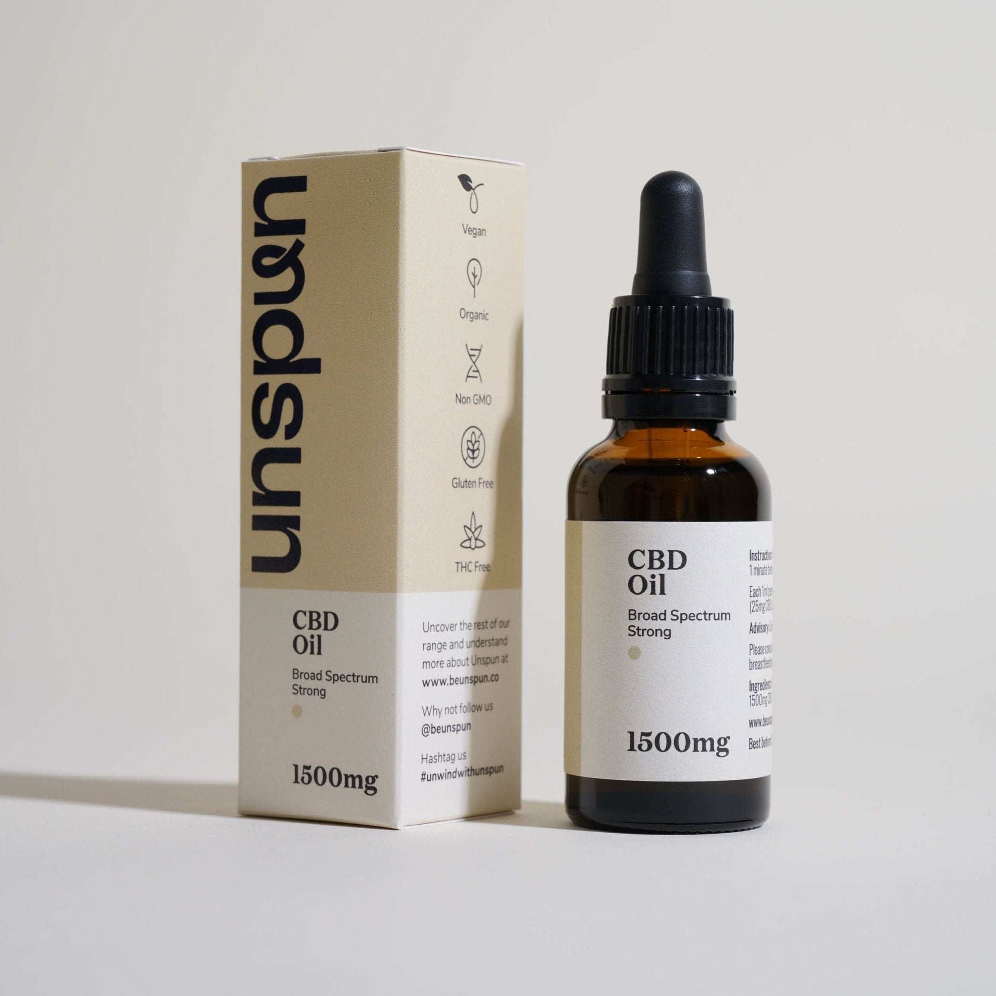 Unspun Broad Spectrum CBD Oil - 1500mg CBD side view